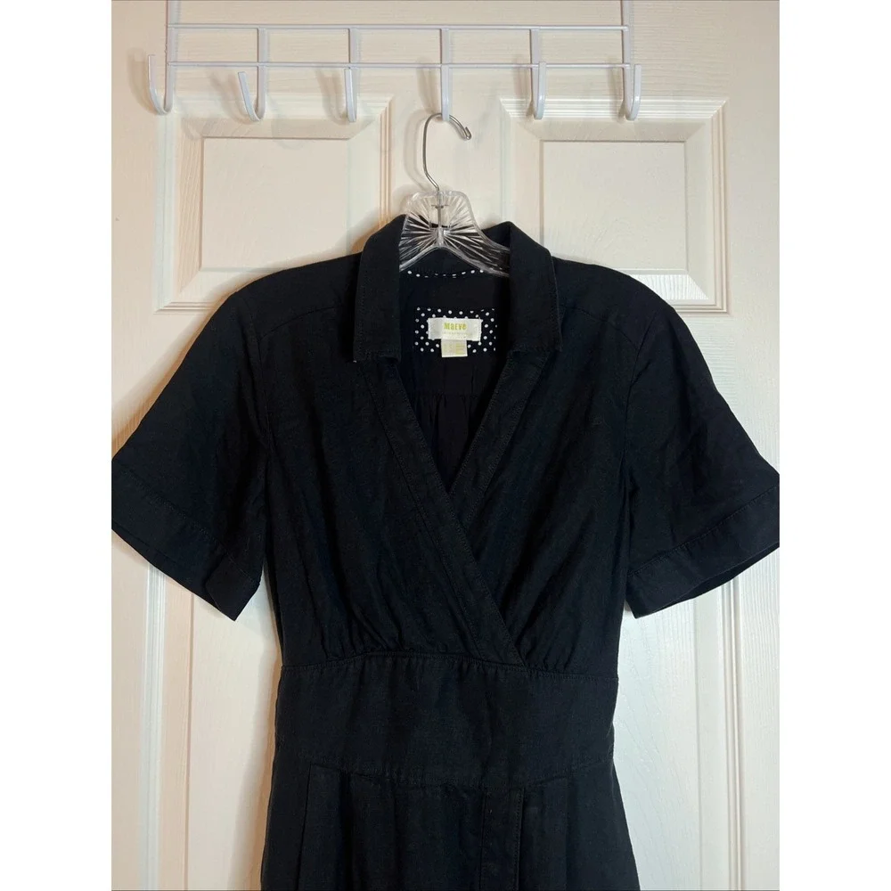 Anthropologie Maeve Short Sleeve Jumpsuit Sz 6 Black Split Flare Leg Viscose